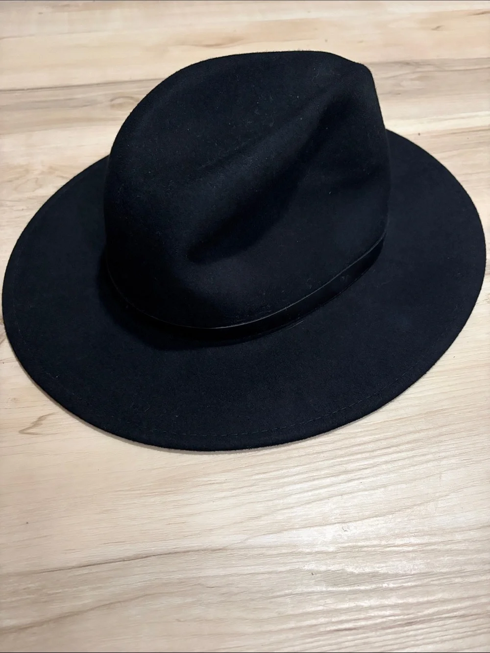 Free People Black Wool Wide Brim Fedora Rancher Hat one size winter fall boho